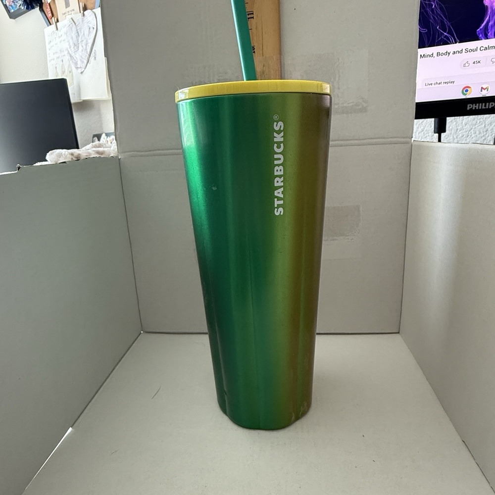 Starbucks Yellow and‎ Green Gradient Tumbler 24 oz Stainless Steel Venti
